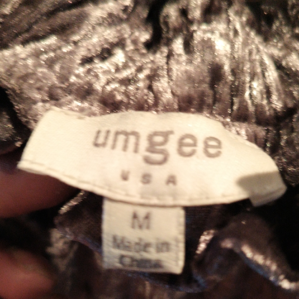 FINAL PRICE Umgee Brown/Pewter Blouse w Ruffled Neckline & Sleeves Sz Medium